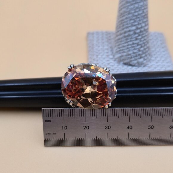 Size 6.75 Sterling Silver Very Large Cubic Zirconia And Marcasite's Ring A5419 - Picture 9 of 10